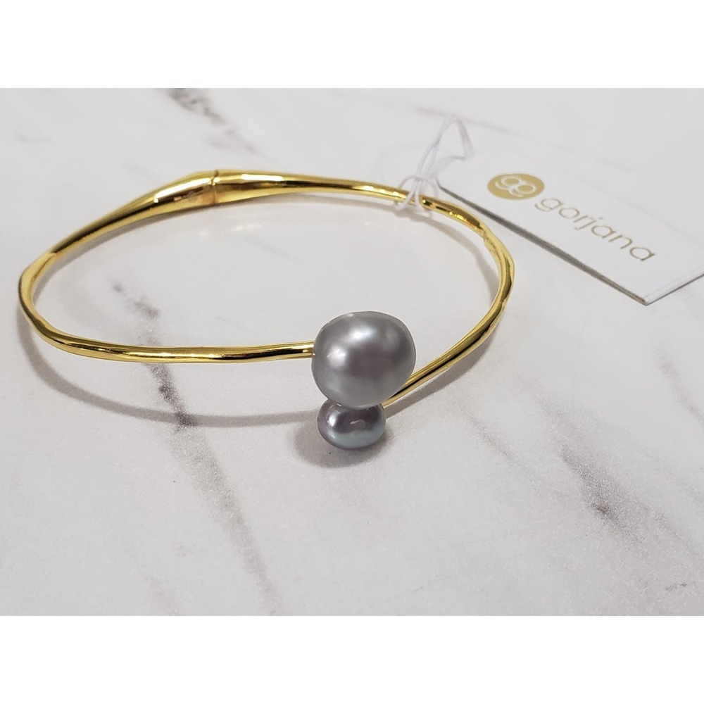 NEW GREY PEARL VIENNA Gorjana Gold Tone Hinged Bangle Bracelet Abstract Nautical